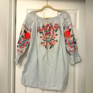 Free people light blue shoulder or off the shoulder dress Great beach dress